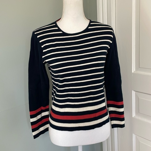 Liz Claiborne Cotton Long Sleeve Striped Nautical Sweater Size Petite Small - Picture 1 of 3